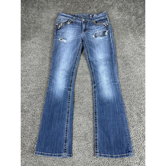 Miss Me Jeans Womens 29 Bootcut Distressed Embroidered Denim Rhinestone P5817BV - Picture 1 of 15